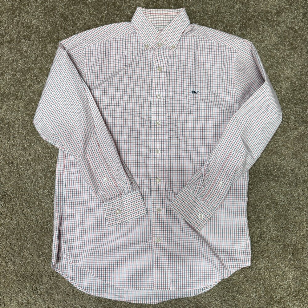 Vineyard Vines By Shep & Ian Whale Shirt Mens Small Red Check Cotton Button Down